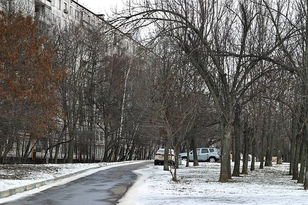 Paisagem Inverno Uma Área Residencial — Fotografia de Stock