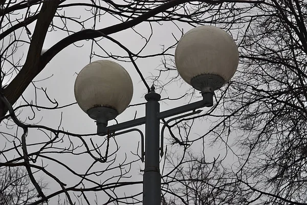 Lampa Uliczna Białym Kulistym Baldachimem — Zdjęcie stockowe