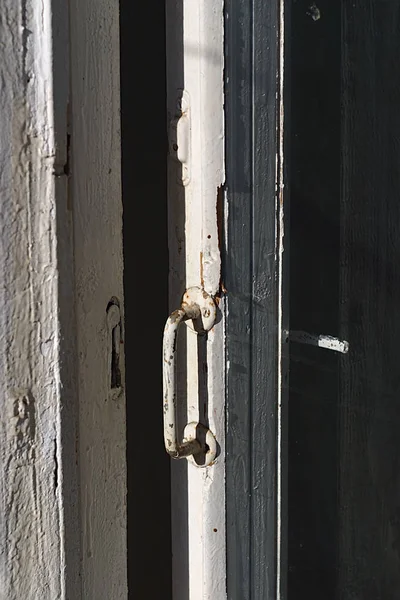 Rusty Handle Old Balcony Half Open Door — Stock Photo, Image