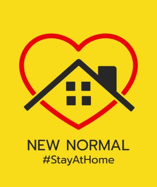 New normal 'in logosu, evde kal ve güvende kal. 
