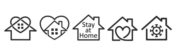 Set Coronavirus Minimal Modern Und Einfach Stay Home Symbol Auf — Stockvektor