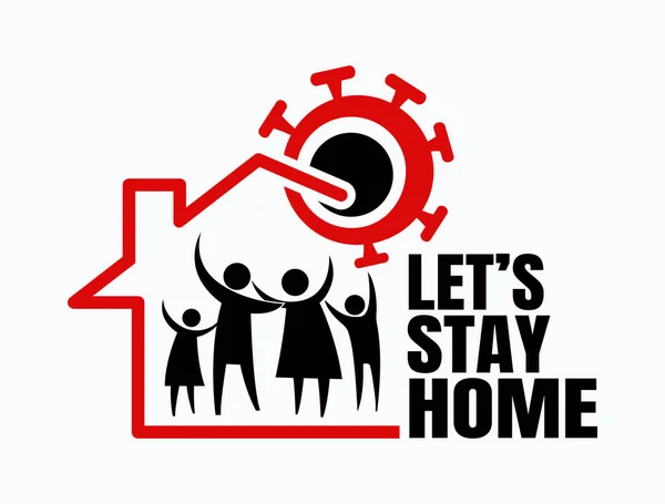 Let Stay Home Icon House Logo Stay Home Covid Coronavirus - Stok Vektor