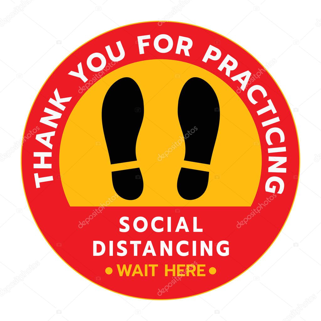Thanks For Practicing Social Distancing Floor sticker Sign,Social distancing. Footprint sign. Keep the 6 feet or 1-2 meter distance apart. Coronavirus epidemic protective.-