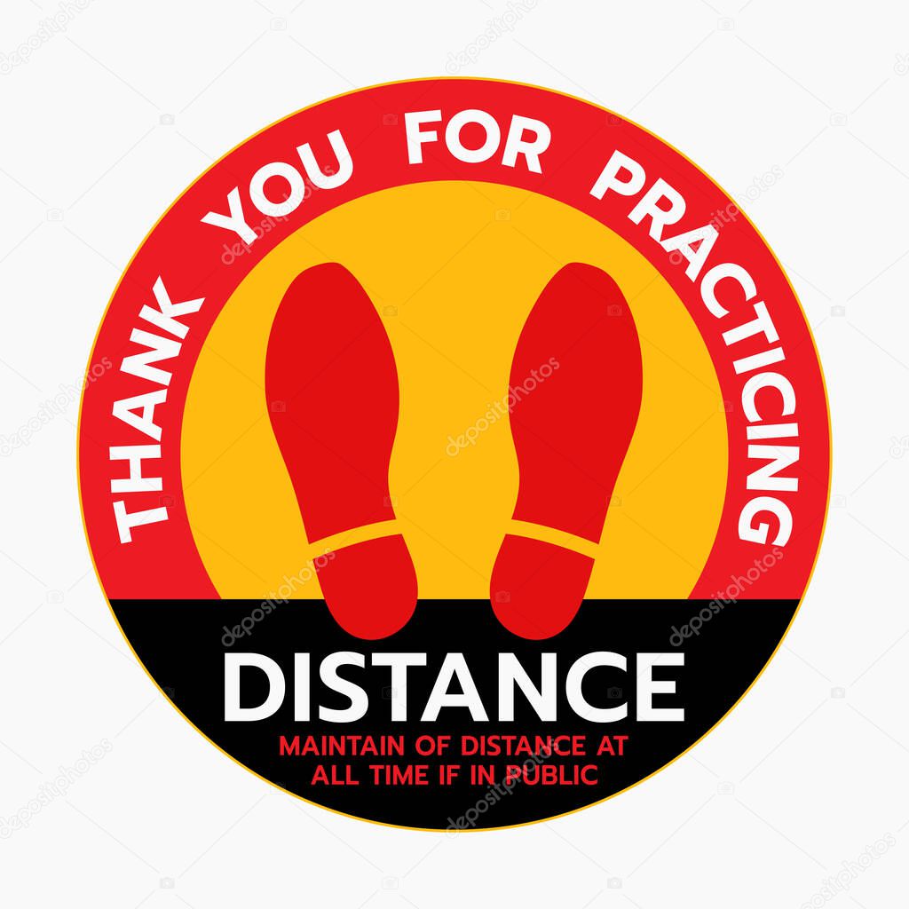 Thanks For Practicing Social Distancing Floor sticker Sign,Social distancing. Footprint sign. Keep the 6 feet or 1-2 meter distance apart. Coronavirus epidemic protective.-Vector illustration 