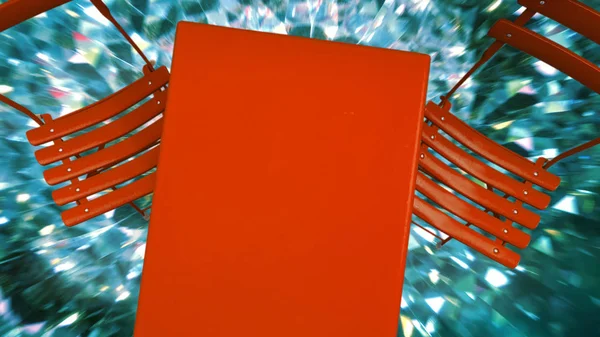 宇宙の赤い椅子とテーブル — ストック写真