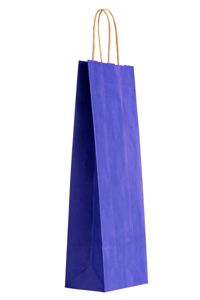 Blå Hängande Papper Shoppingväska Vit Bakgrund — Stockfoto