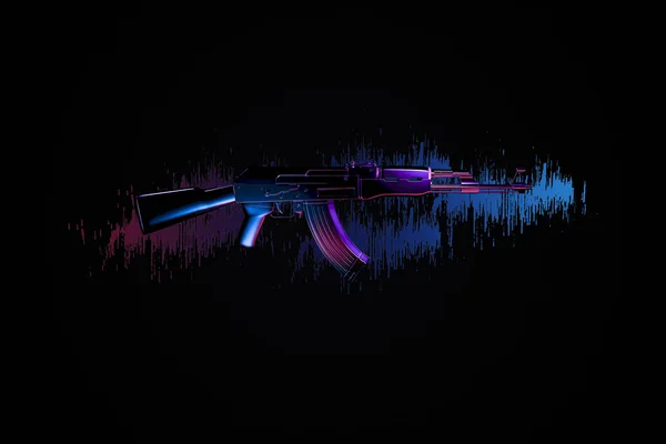 3d Illustration of Ak47 with Colorful Lights on a black background — Stok fotoğraf