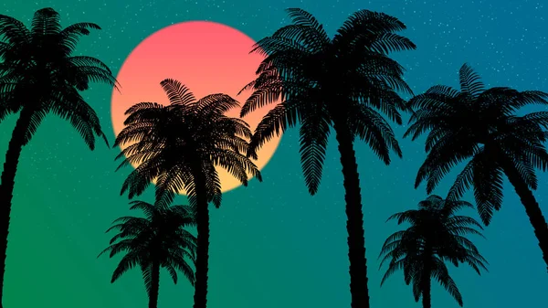 Illustration 3D des Palmiers Coucher de Soleil Images De Stock Libres De Droits