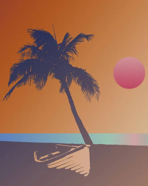 Cyfrowa ilustracja Scena zachodu słońca na plaży — Zdjęcie stockowe