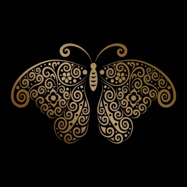 Siyah arka planda Altın Kelebek