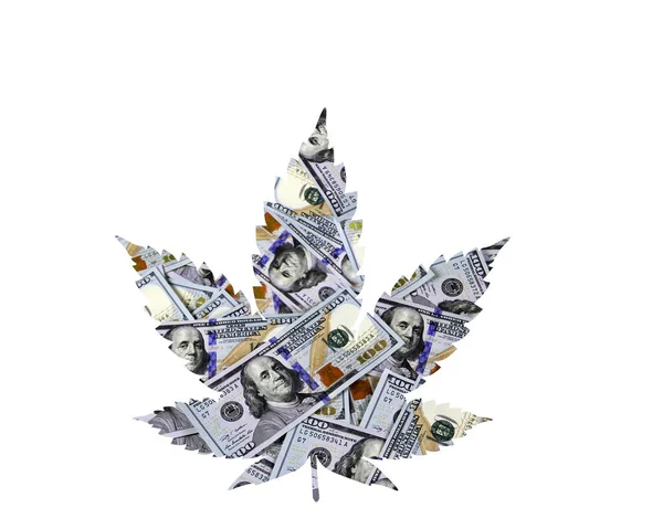 Marihuana Yaprağı dijital illüstrasyonu şeklinde yüz dolarlık banknotlar.
