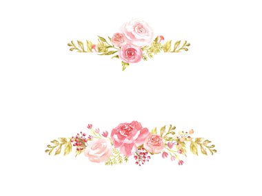 Beyaz arkaplanda izole edilmiş çiçeklerle suluboya zarif yatay çerçeve