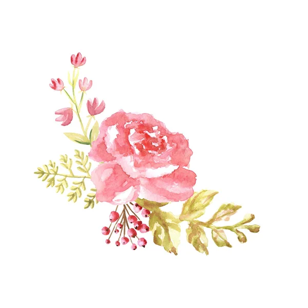 Watercolor gentle pink composition of flowers hand drawn on white background