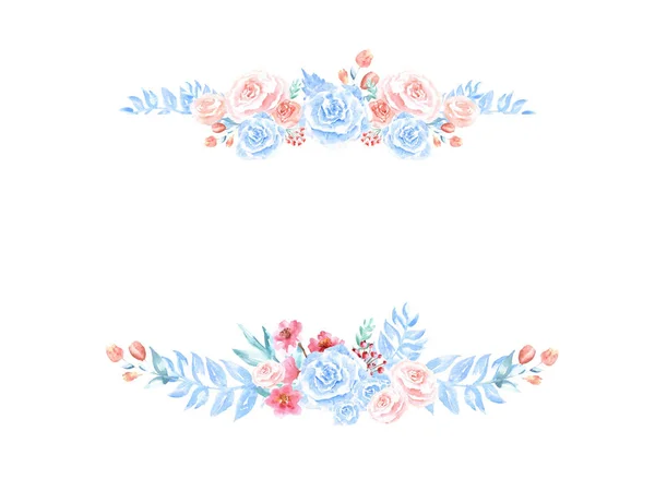 Watercolor elegant horizontal frame with flowers isolated on a white background — 스톡 사진