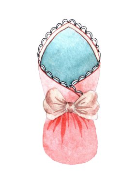 Watercolor cute baby envelope isolated on a white background