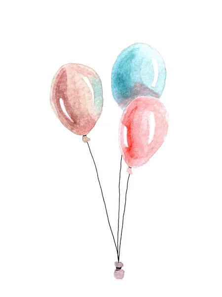 Watercolor cute baby balloons isolated on a white background — Stok fotoğraf