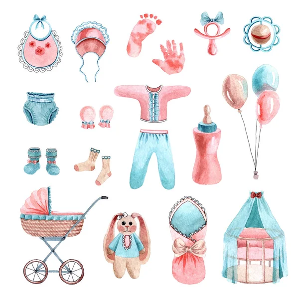 Watercolor cute baby collection isolated on a white background