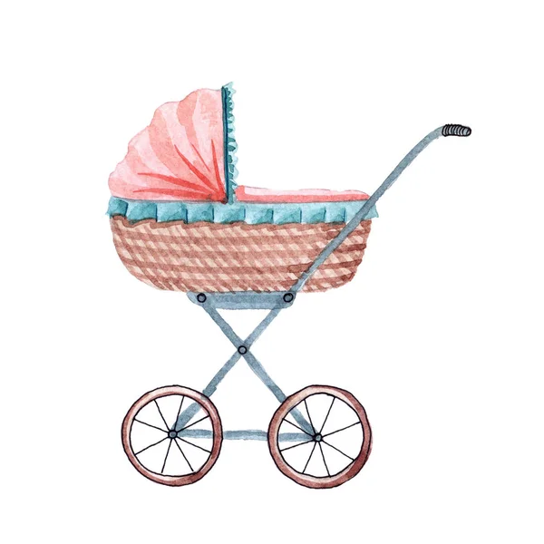 Watercolor cute baby carriage isolated on a white background — ストック写真