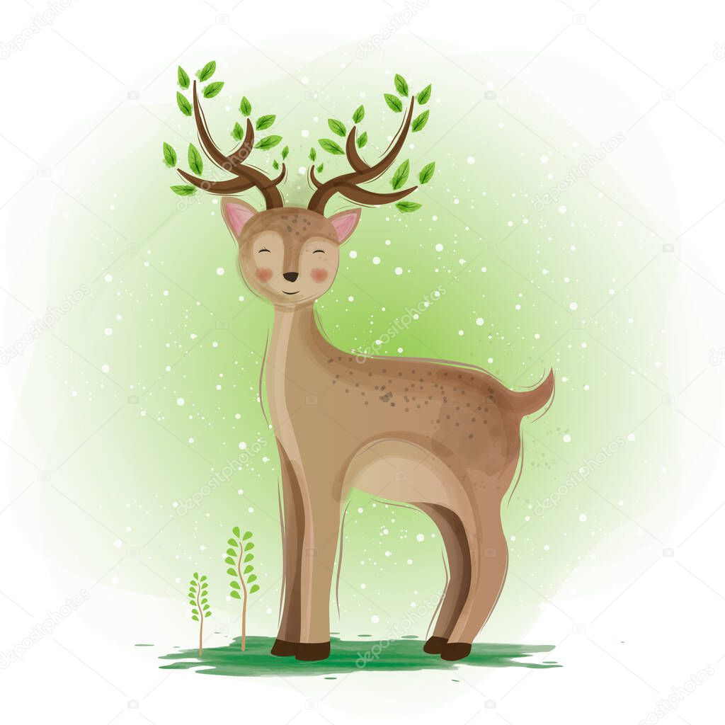 Cute deer watercolor illustration design 