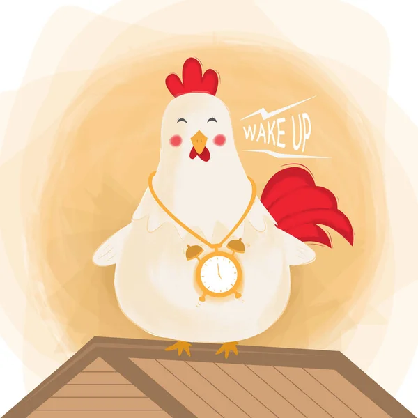 Cute Kurczaka Rano Obudzić Projekt Ilustracji — Wektor stockowy