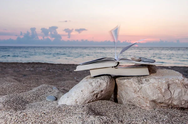 Libro abierto en la playa cerca del mar —  Fotos de Stock