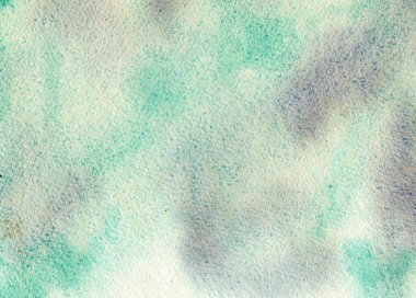 Elle boyanmış soyut suluboya turkuaz ve lekeli mavi arka plan. Suluboya yıkama, soyut resim. Davetiye tasarımı, tebrik kartı, düğün. Metin için boş boşluk