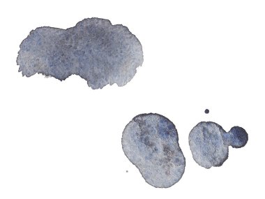 Elle boyanmış soyut suluboya mavi fırça darbesi seti beyaz arka planda izole edilmiş. Soyut resim. Davetiye tasarımı, tebrik kartı, düğün. Metin için boş boşluk