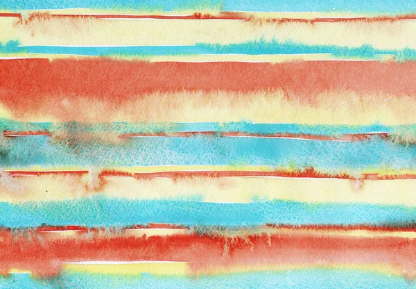 Hand Painted Abstract Watercolor Wet Yellow Turquoise Orange Background Stripes — Stock Photo, Image