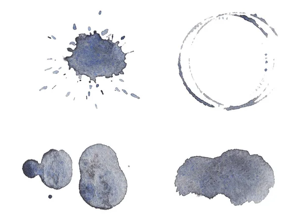 Pintura Mão Abstrata Aquarela Pincel Azul Molhado Conjunto Isolado Fundo — Fotografia de Stock