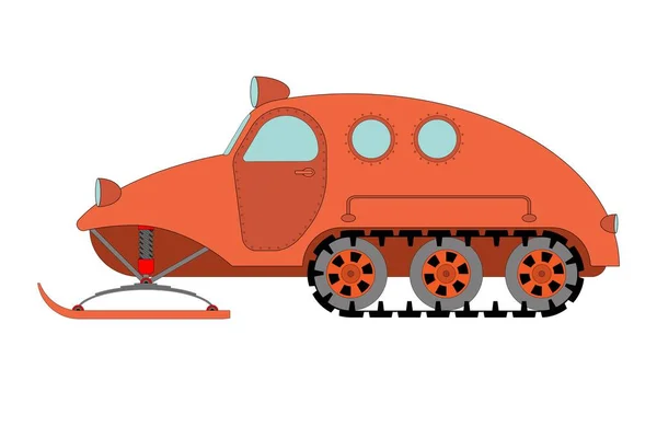 Semi Track Sneeuwscooter Oranje Een Witte Achtergrond Vector Illustratie — Stockvector