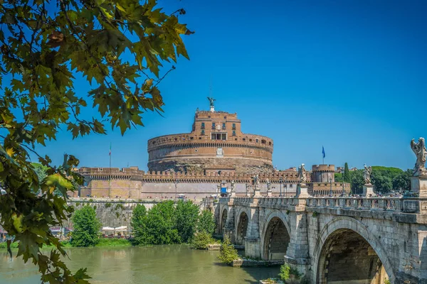 Замок Сант-Анджело, обрамленный деревом в Риме, Италия — стоковое фото