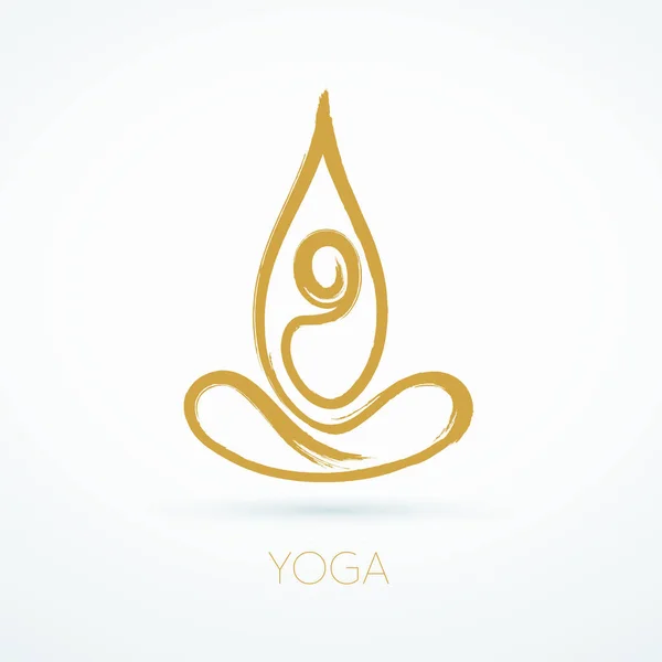 Gouden Penseel lijn-figuur in een lotus houding voor yoga en wellness — Stockvector