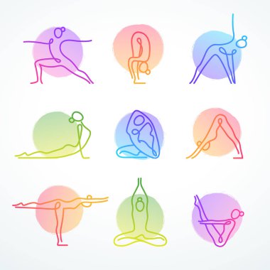Renkli vektör satır kümesi çeşitli yoga teşkil etmektedir rakamlar