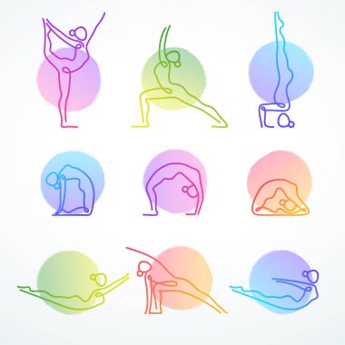 Renkli vektör satır kümesi çeşitli yoga teşkil etmektedir rakamlar