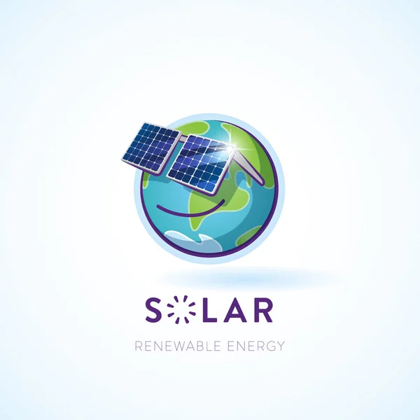 矢量图的快乐地球字符太阳能电池板的太阳镜 — 图库矢量图片