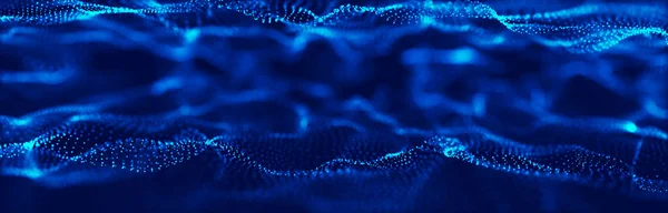 Wave 3d. Een golf van deeltjes. Abstract Blauwe Geometrische Achtergrond. Visualisatie van big data. Datatechnologie abstracte futuristische illustratie. 3d destructie. — Stockfoto