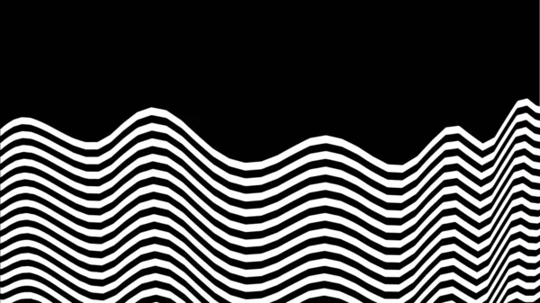 Onda de ilusión óptica. Ilusiones abstractas en blanco y negro en 3D. Patrón de rayas de líneas horizontales o fondo con efecto de distorsión ondulada. Ilustración vectorial. — Vector de stock