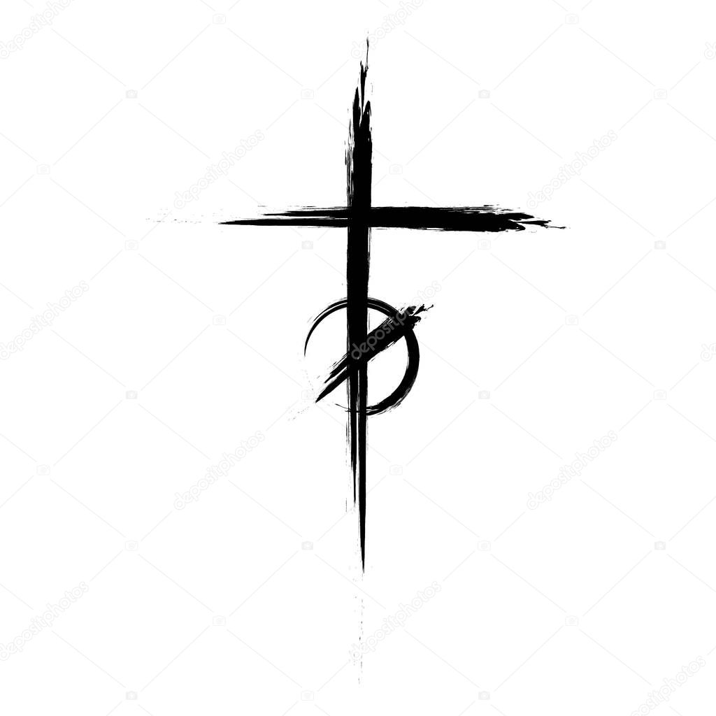 Black christian cross icon. Hand drawn christian cross. Abstract linear christian cross. Vector illustration.