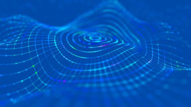 3 boyutlu dalga. 3D mavi parlak soyut arkaplan. Dinamik dalgalı soyut bir arkaplan. Büyük veri görselleştirmesi.