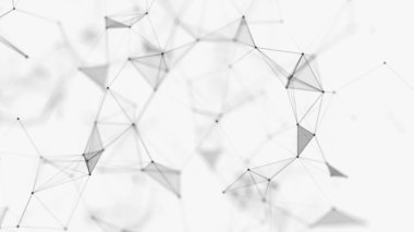 Beyaz arka plan. 3D görüntüleme. Üç boyutlu büyük veri görselleştirmesi. Görsel bilgi karmaşıklığı. Pleksus etkisi. Ağ bağlantısı yapısı.