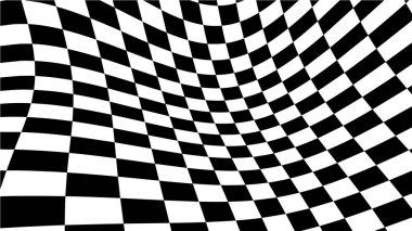 Optik illüzyon dalgası. Satranç dalgaları tahtası. Soyut üç boyutlu siyah beyaz illüzyonlar. Yatay çizgiler çizgili desen ya da dalga bozma efektli arkaplan.