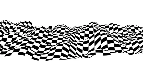 光学幻波 国际象棋浪板 黑白分明的幻想 具有波浪畸变效应的水平线条纹图案或背景 — 图库矢量图片
