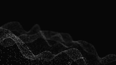 3 boyutlu dalga. Parçacık dalgası. Soyut Siyah Geometrik Arkaplan. Büyük veri görselleştirmesi. Veri teknolojisi soyut geleceksel illüstrasyon.