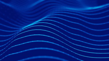 3 boyutlu dalga. Parçacık dalgası. Soyut Mavi Geometrik Arkaplan. Büyük veri görselleştirmesi. Veri teknolojisi soyut geleceksel illüstrasyon.