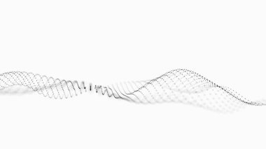 3 boyutlu dalga. Parçacık dalgası. Gelecekçi nokta dalgası. Poster için tasarım. Teknoloji geçmişi.