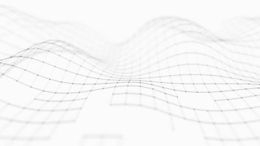 3 boyutlu dalga. Parçacık dalgası. Gelecekçi nokta dalgası. Poster için tasarım. Teknoloji geçmişi. 3d oluşturma.