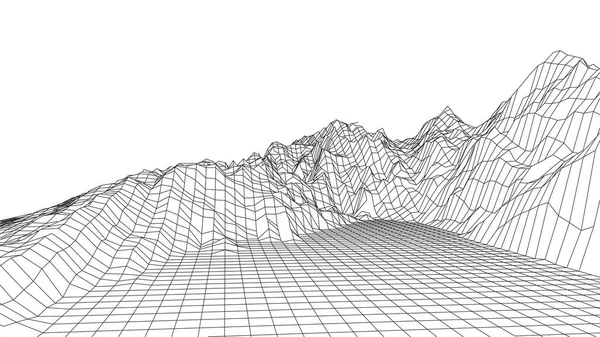 Wireframe Táj Drót Rács Technológia Illusztráció Táj Adat Állomás Kibertér — Stock Vector