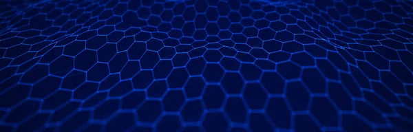Futuristische Blauwe Zeshoekige Achtergrond Futuristisch Honingraatconcept Golf Van Deeltjes — Stockfoto