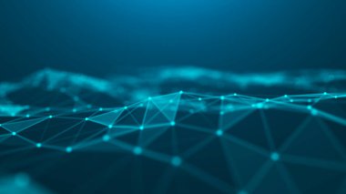 Parçacık dalgası. Soyut mavi teknoloji geçmişi. Bilim geçmişi. Ağ bağlantısı yapısı. 3d oluşturma.