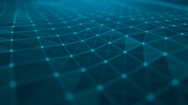 Welle Von Teilchen Abstrakter Blauer Technologiehintergrund Wissenschaftlicher Hintergrund Netzwerkverbindungsstruktur Darstellung — Stockfoto
